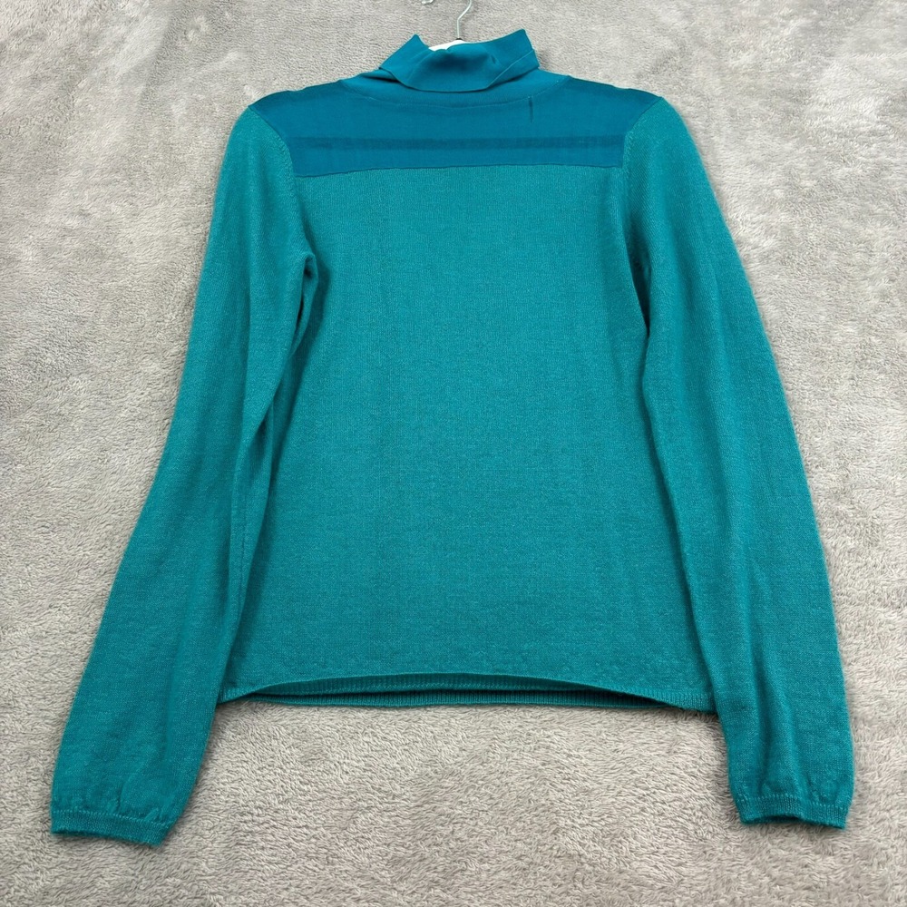 Revolve cult gaia Turtleneck Sweater Womens L Blue Mohair Wool Cotton Sheer